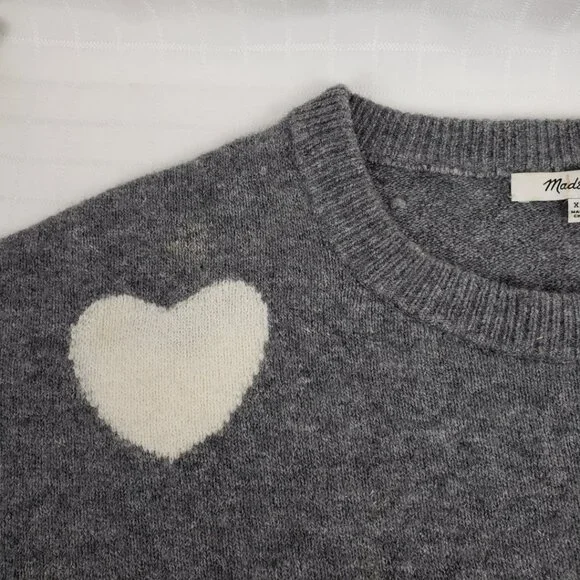 Madewell XXS Alpaca Blend Sweater Heather Gray White Hearts Top Wool Womens - Picture 9 of 13